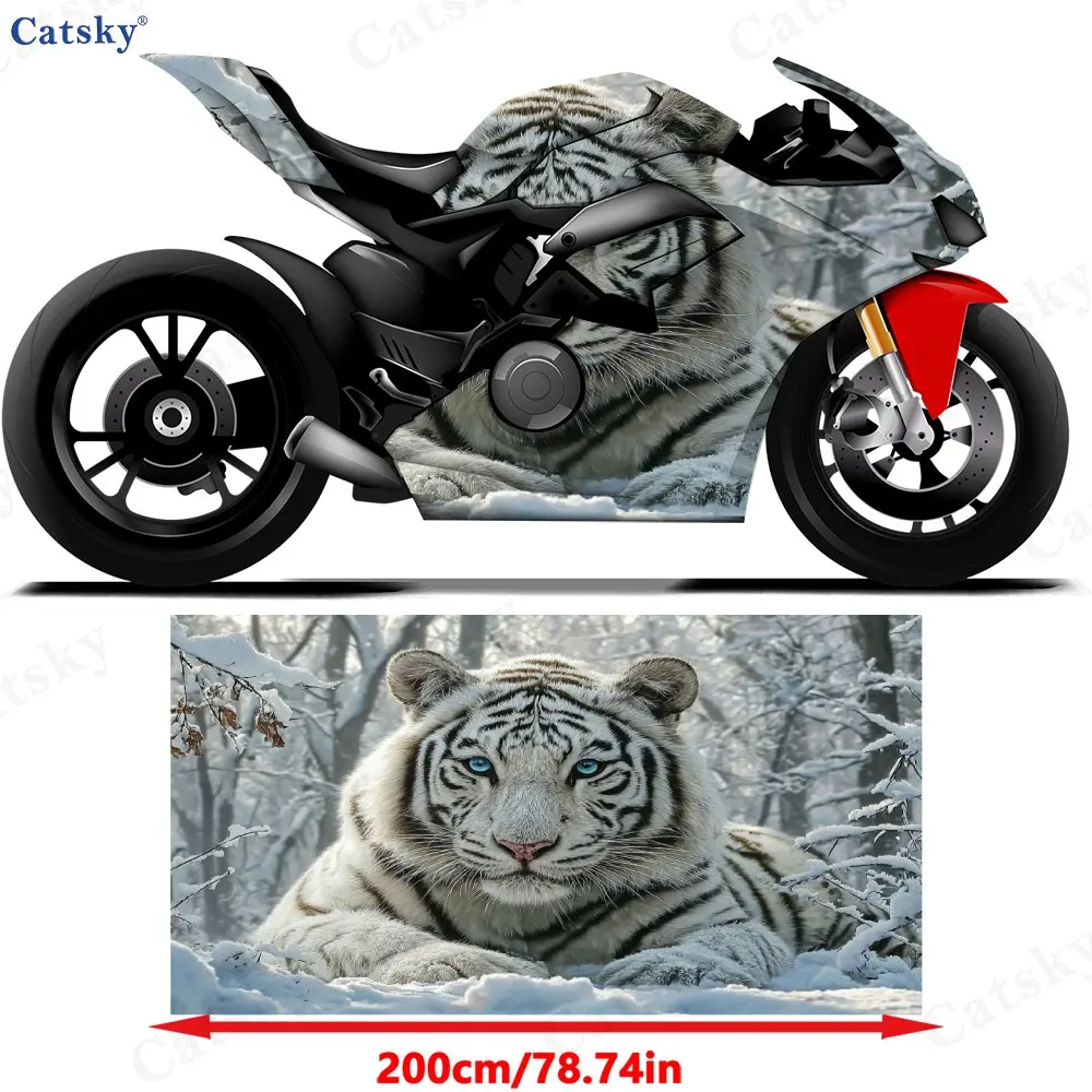 Blue Eyed White Tiger Motorcycle Scratch Resistant Sticker, Detachable Sticker, Universal For Motorcycles, Durable PVC, Long-las