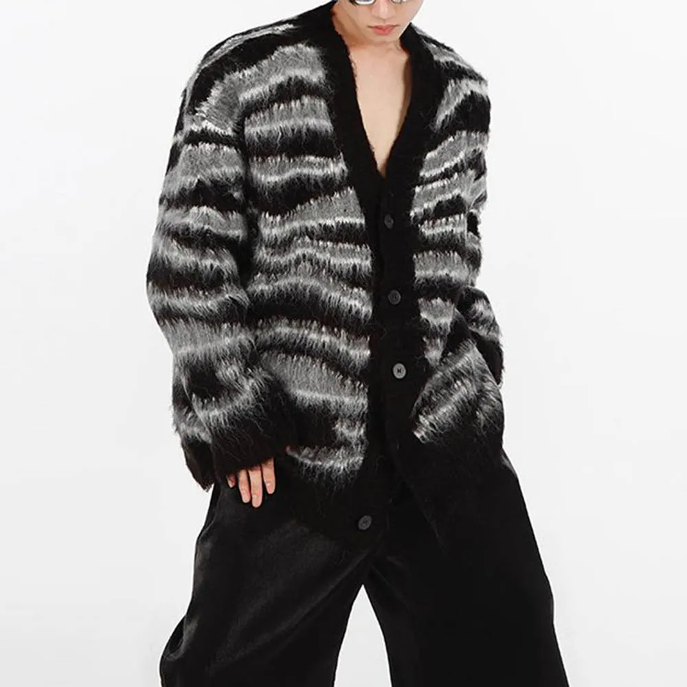 

Мужской полосатый вязаный кардиган, свитер в американском стиле ретро, модный тренд, свободные повседневные дышащие нишевые новые мужские топы