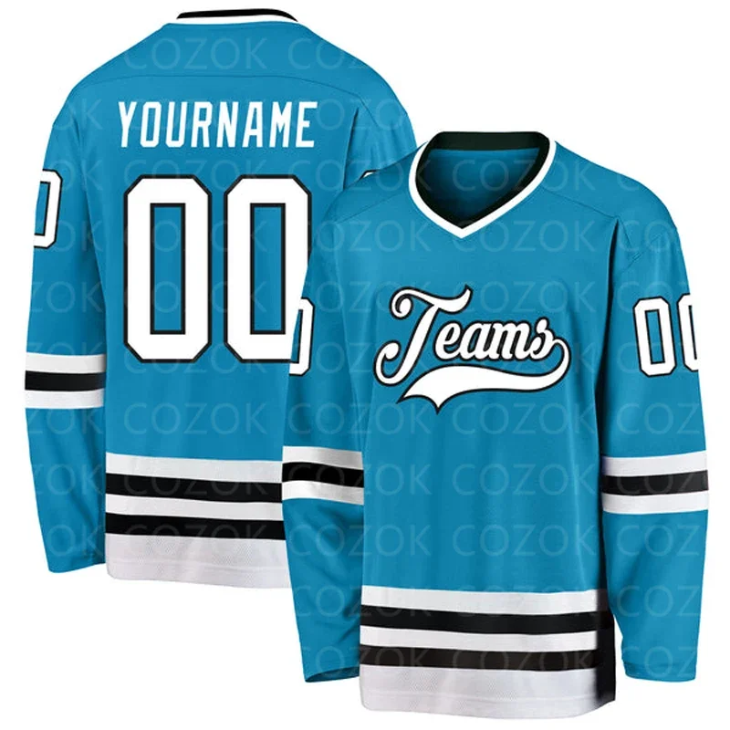 

Custom Cyan Hockey 3D Print You Name Number Men Women Ice Hockey Jersey Competition Training Jerseys