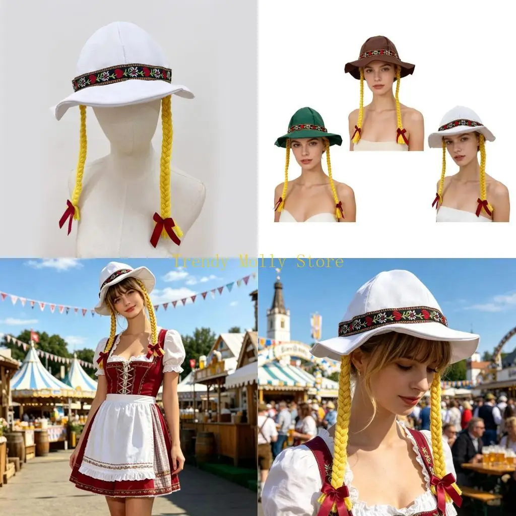 

N5KB Oktoberfest Cultural Event Braided Hat For Stage Shows Ethnic Bucket Cap for Cosplay Party And Carnivals Gatherings