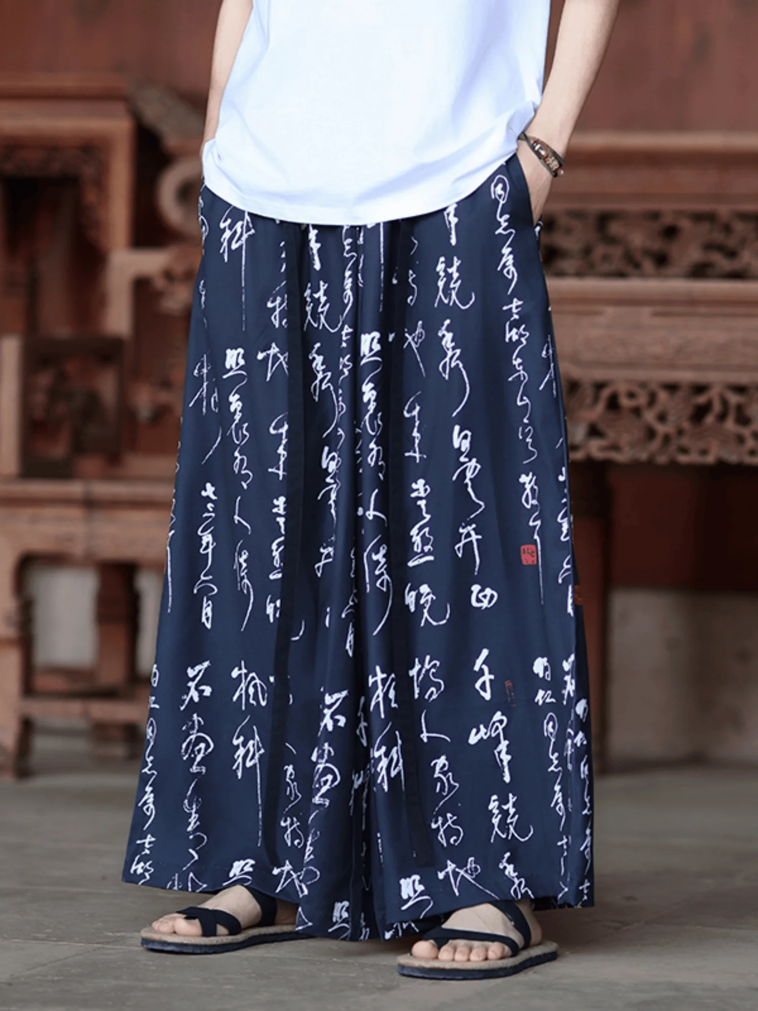 

Новые китайские винтажные повседневные мужские брюки, летние, больших размеров, свободные, широкие, прямые, в стиле юбка-брюки