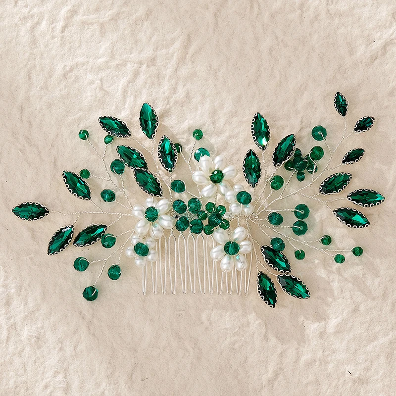 Green Pearls and Rhinestones Hair Accessories Fashion Luxury Jewelery Hair Jewelry Headpiece Headwear Gift For Friends