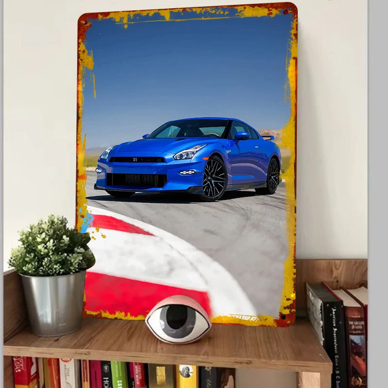 Custom Nissan GTR Sports Car Metal Iron Painting Home Wall Decor Automotive Theme Mural Art