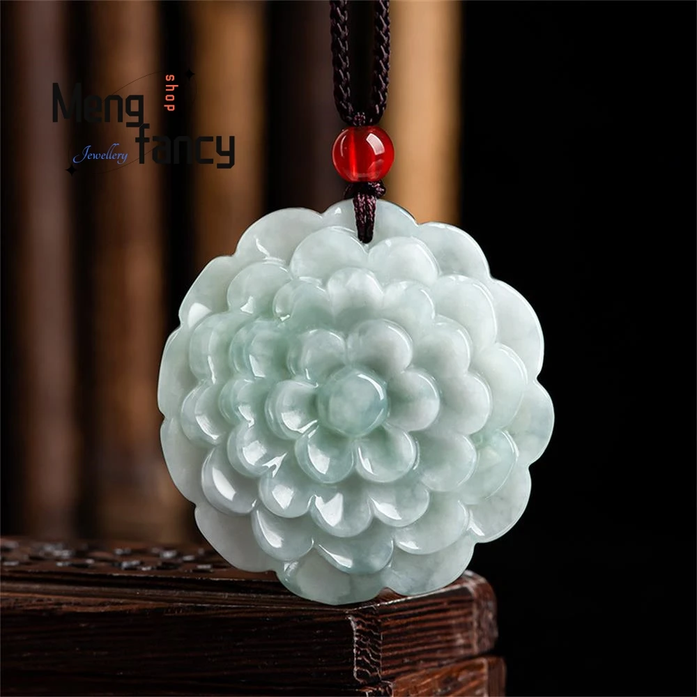 

Natural Myanmar A-goods Jadeite Peony Ice Jade Pendant Exquisite Charms Handicraft Best Selling Fashion Luxury Quality Jewelry