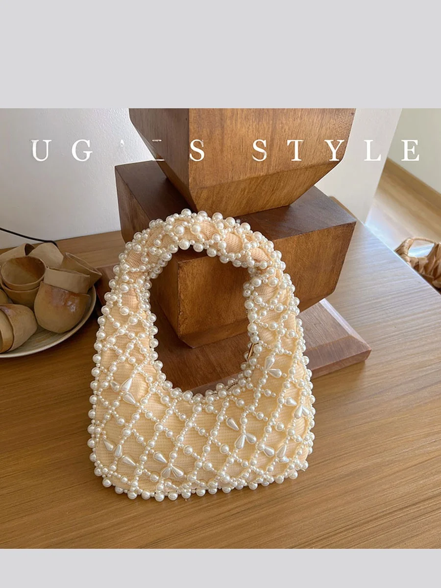 borsa-a-mano-ugals-retro-con-motivo-a-rombi-e-perle-borsa-tote-intrecciata-a-mano-borsa-a-spalla-per-feste-in-morbido-poliestere-con-chiusura-a-cerniera-per-giovani