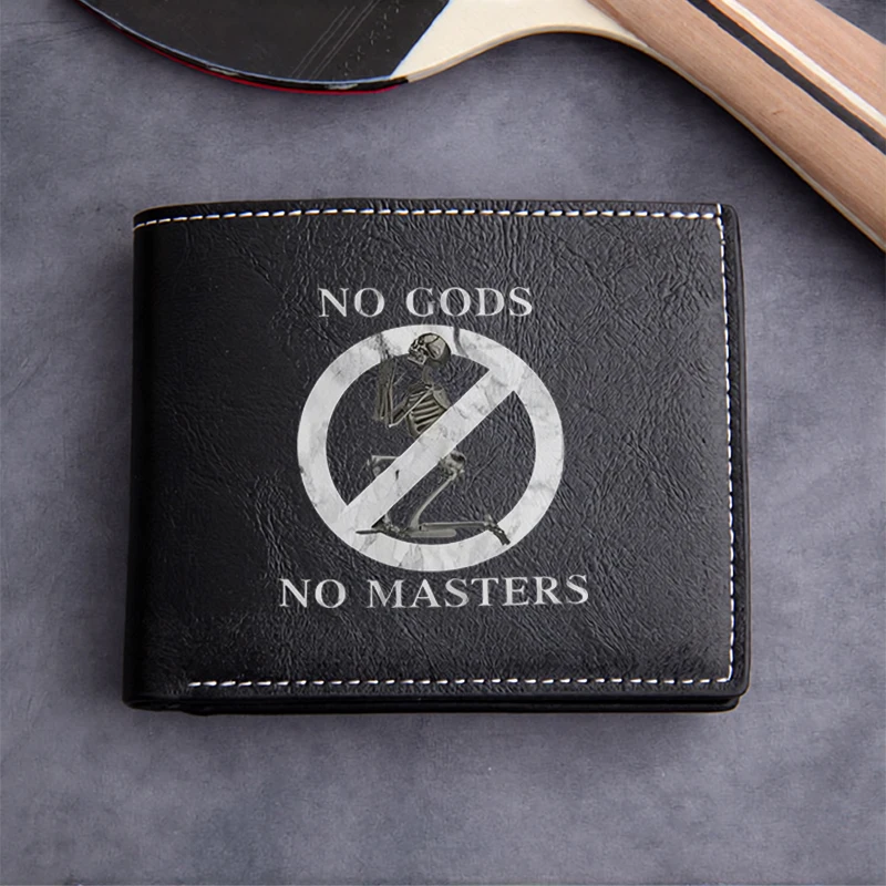 NO GODS NO MASTERS PU LEATHER BUSINESS WALLET FOR MEN SLIM DURABLE LIGHTWEIGHT HIGH END DESIGN WITH ICONIC STATEMENT PRINT