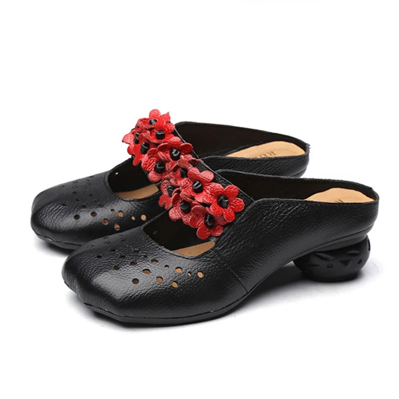 Xiuteng New Genuine Leather Shoes Pure handmade Flat Shoes Women Art Mori Girl Slippers Women fashion Casual Flower Shoes