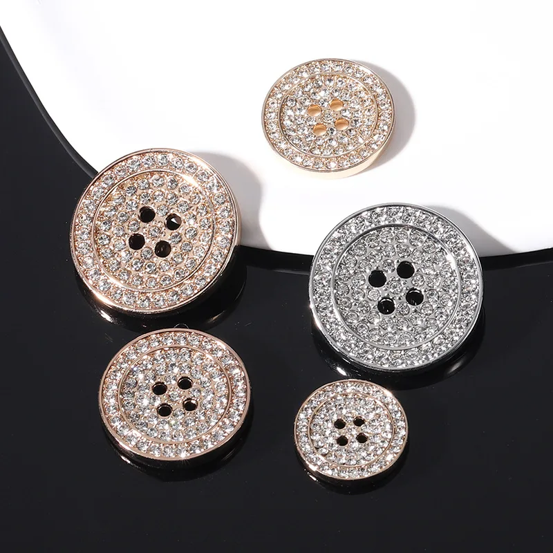 10pcs Four Eye Metal Buttons Luxury Rhinestone Decorative Round Sewing Button Suit Women\'s Clothing Accessories