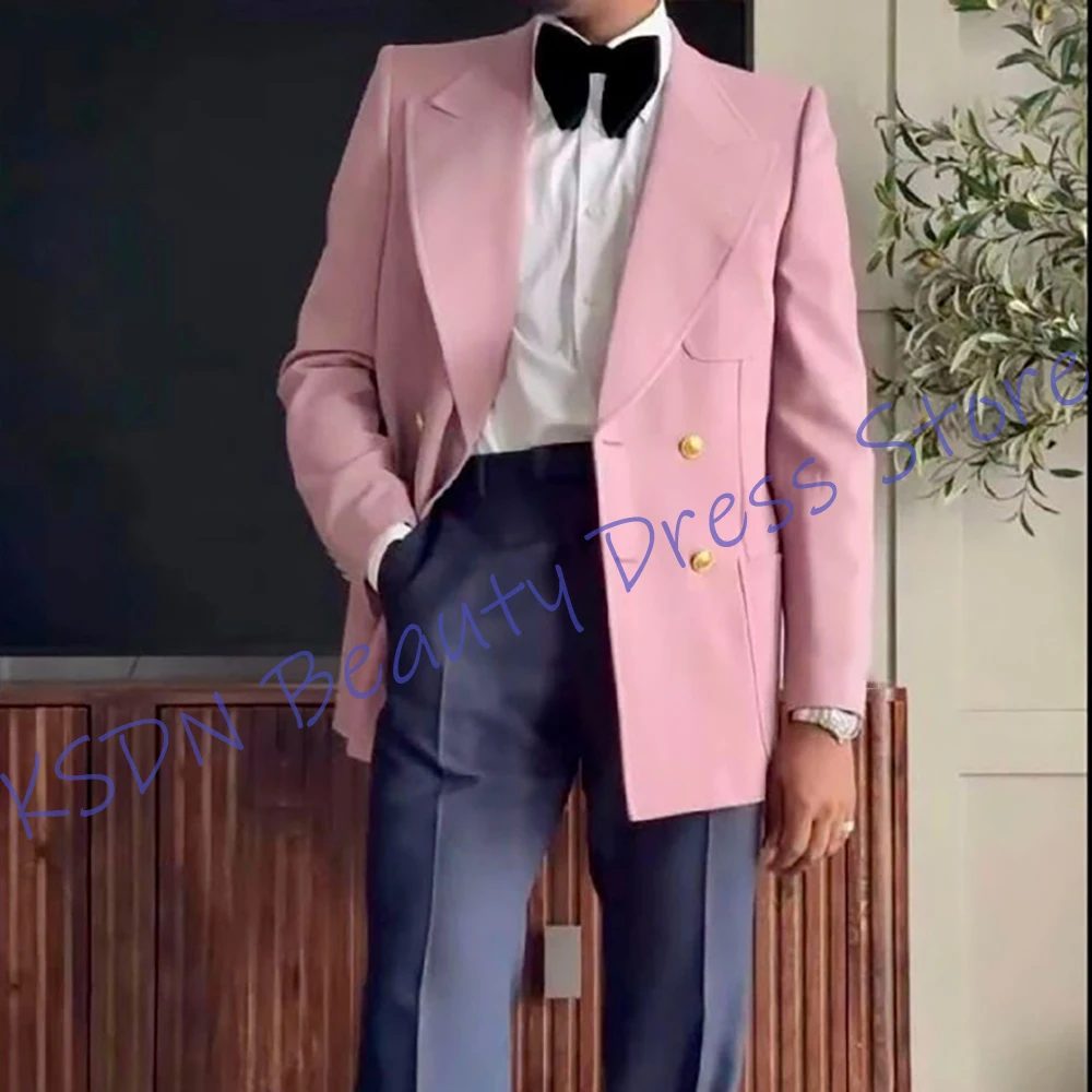 

Stylish Pink Double-Breasted Men's Suit Loose Fit Elegant Two-Piece Jacket+Pants Set Formal Blazer for Wedding & Party Events
