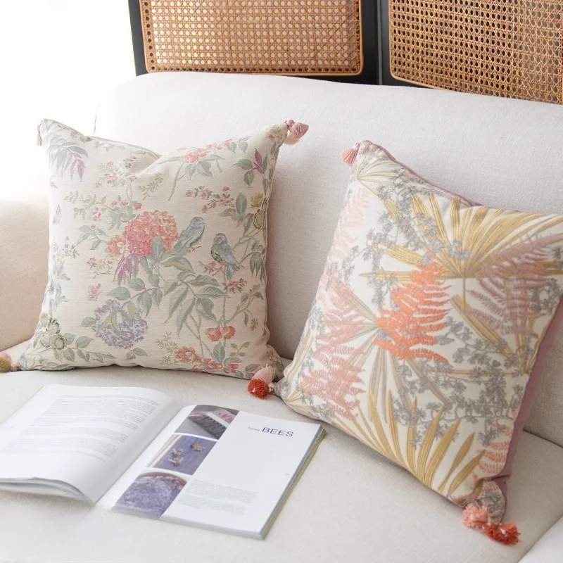 Retro Flora Tassel Pillows French Country Style Cushion Case Luxury Nature Decorative Pillow Cover For Sofa Chair Home Decoratio