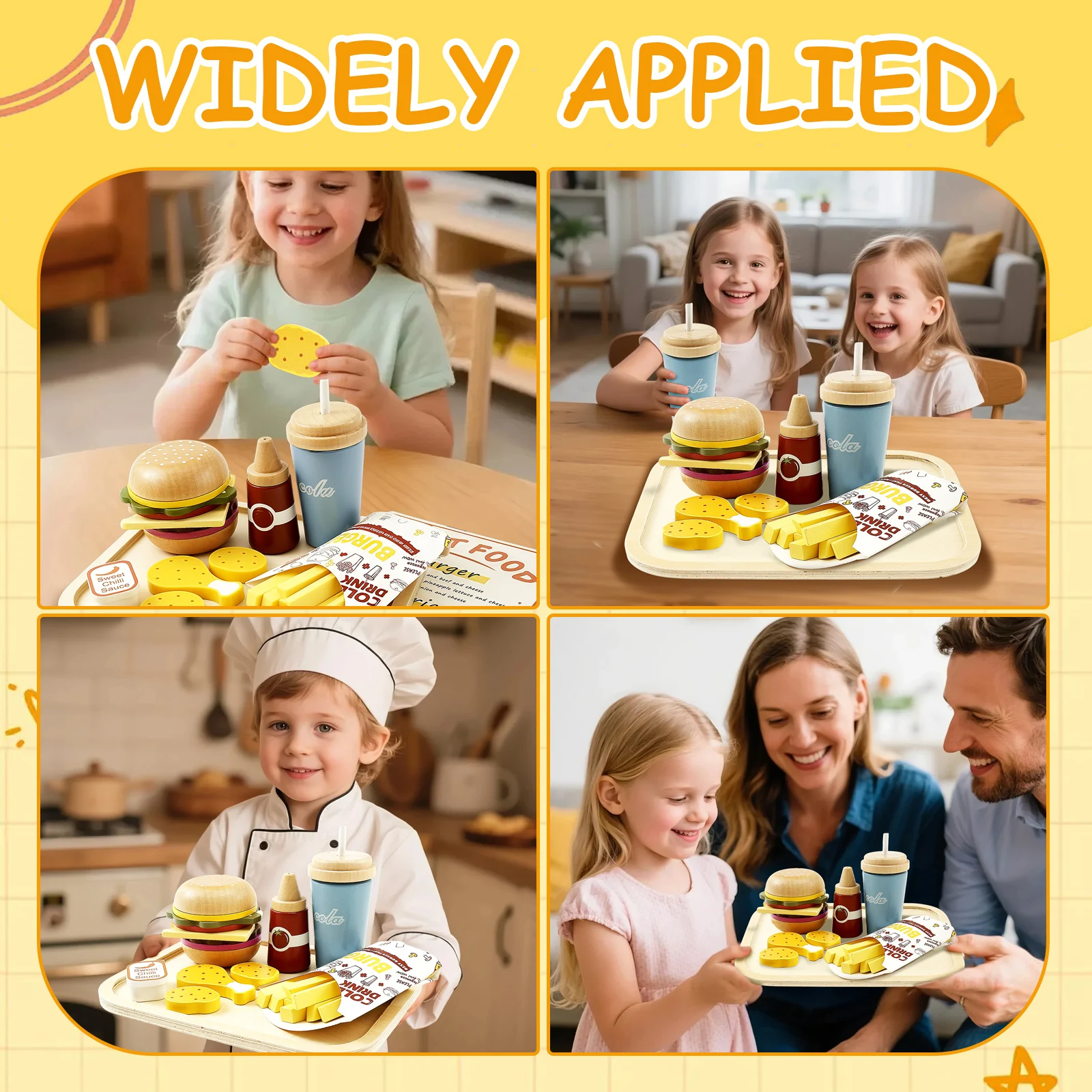 미니어처 음식 나무 패스트푸드 플레이세트 사실적인 햄버거 감자튀김 플레이 음식 세트 트레이 콜라 소스 감자튀김 포함 인형의 집용