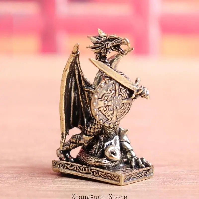 Fantasy Dragon Fighter Figure in Metal with Antique Finish, Detailed Equipment Form, Cast Construction, and the Integrated