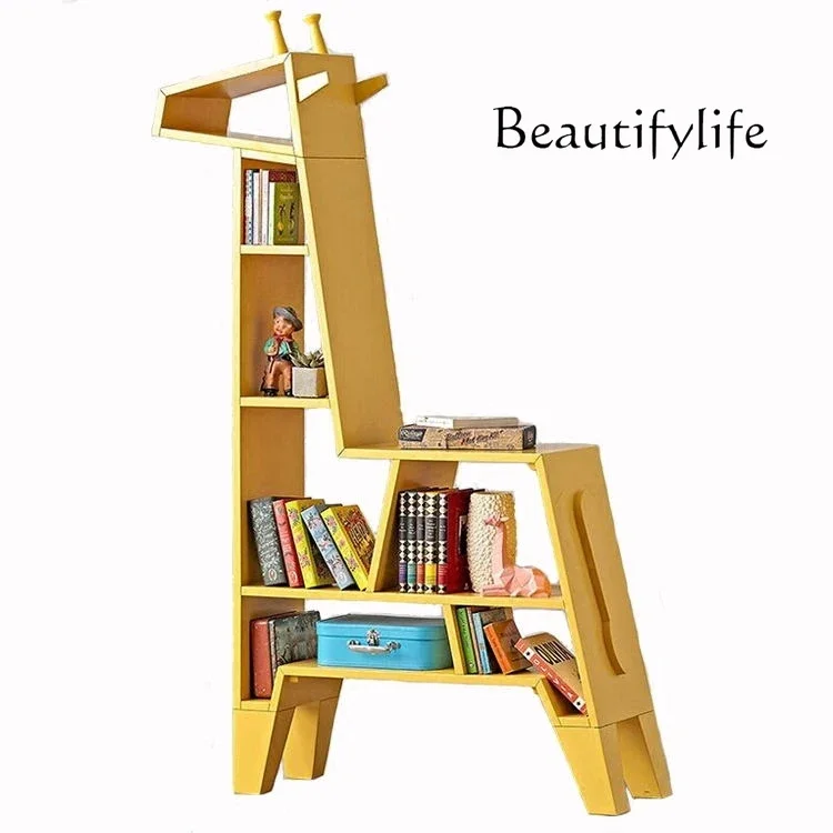 

Simple giraffe bookshelf animal shape bookcase window props solid wood floor display stand