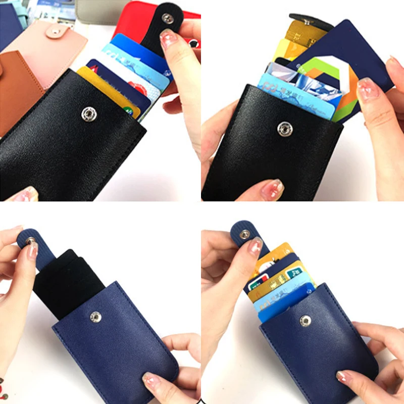 Portable Card Holder Cover PU Leather Card Bag Pulled Design Wallet Pull Card Sleeve Storage Short Purse Thickened Slim Stacked