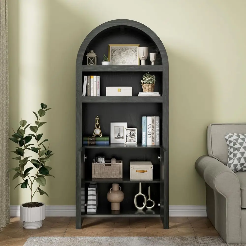 5-Tier Black Arched Cabinet for Living Room and Kitchen Storage