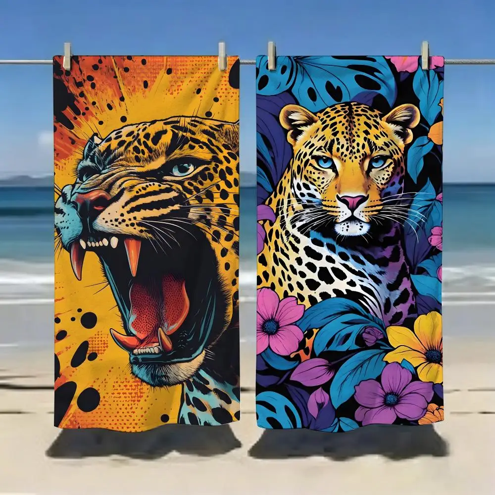 Artistic Painted Leopard Print Towel Microfiber soft Beach Towel for Travel Fitness Sauna Bathing Camping