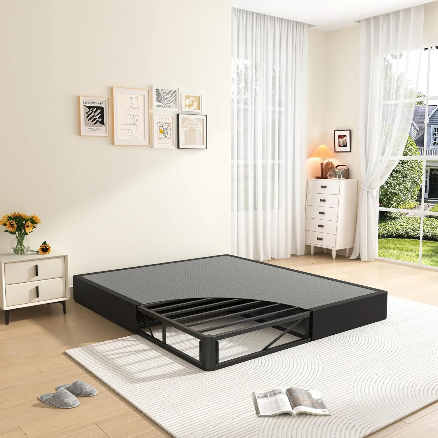 5 Inch Cal King Size Box Spring Low Profile Metal Bed Base with Cover