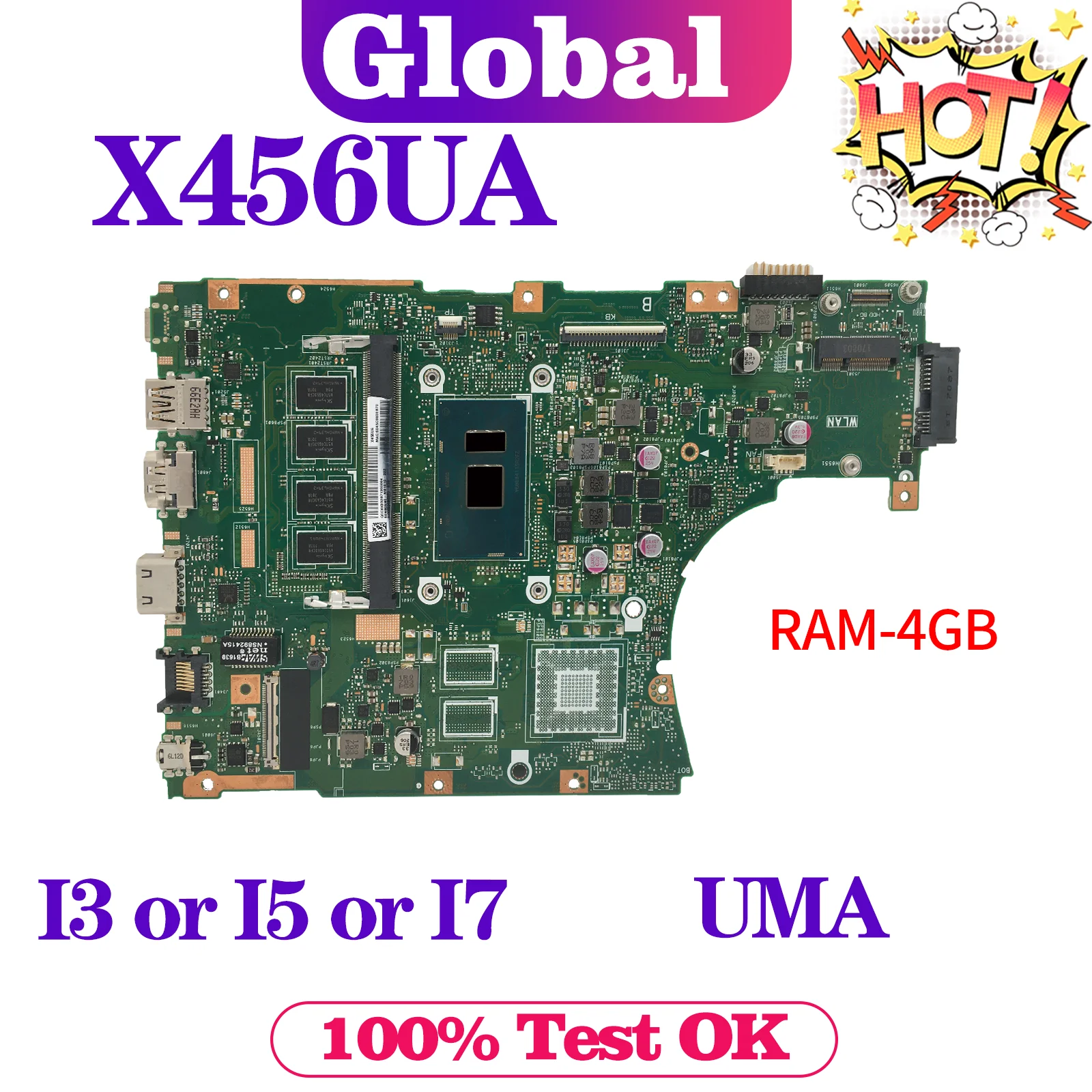 X456UVK X456UQ X456UJ A456U X456UB F456U X456UV X456 X456UA Placa base para ordenador portátil X456UQK Placa base I3 I5 I7 DDR3/DDR4 UMA/PM