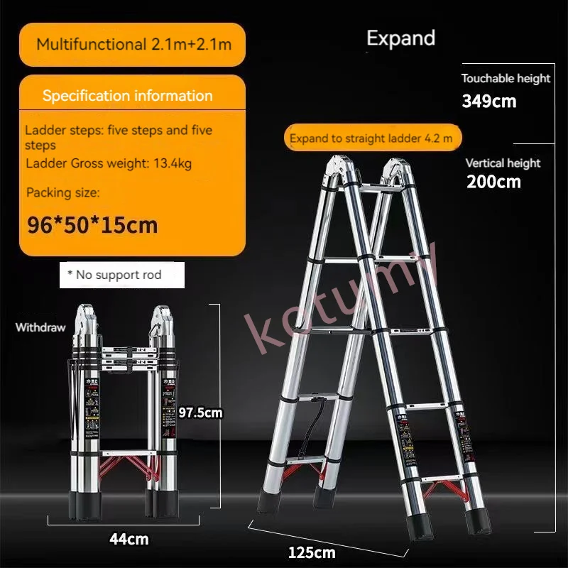 3.4/4.2M Household Telescopic Ladder Portable Thickened Ladders Engineering Outdoor Folding Ladder