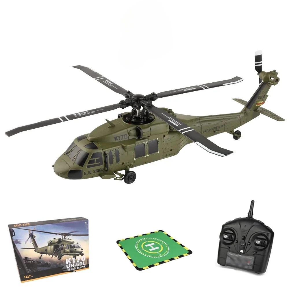 K170 RC Helicopter UH-60L 4 Channel Remote Control Brushless Drone with Gyro and LED Light Durable Airplane Toy Kids Adult Gift