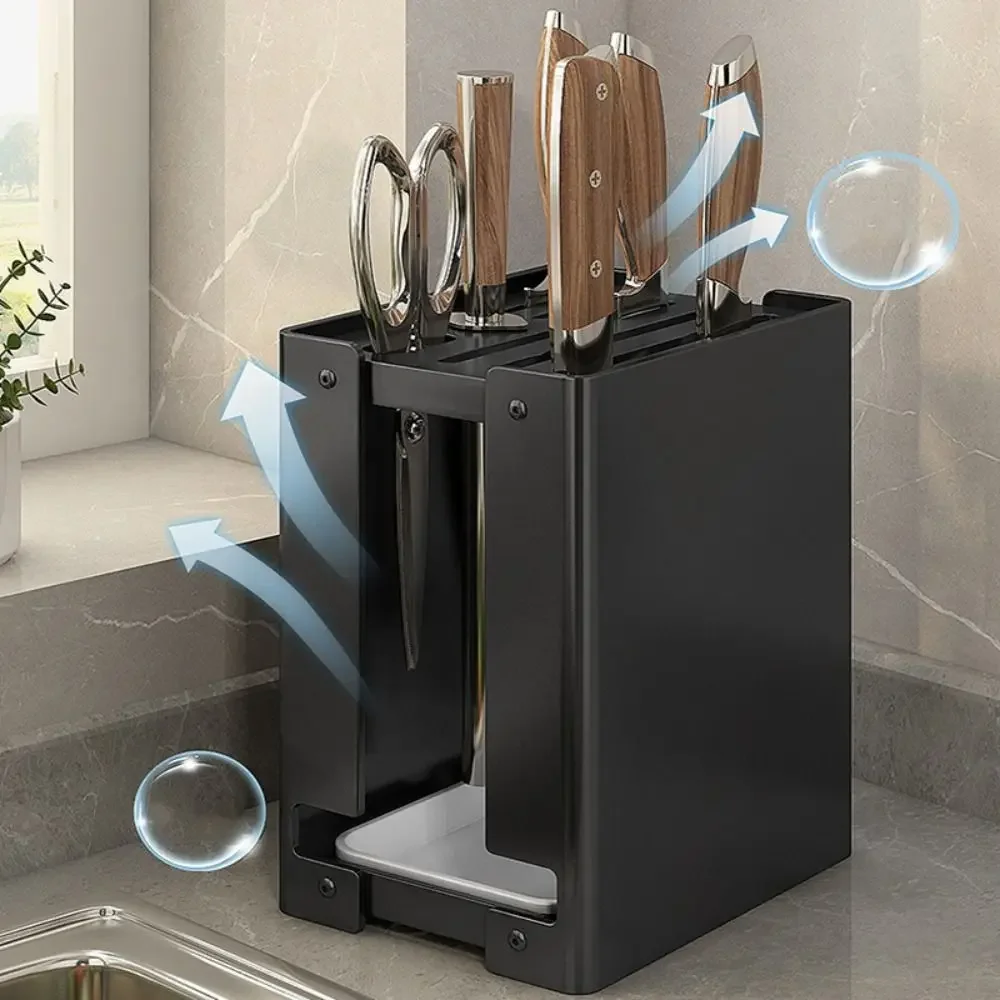 

Metal Knife Holder Draining Feature Household Kitchenware Draining Organizer Multifunctional Knife Insert Box Kitchen Use
