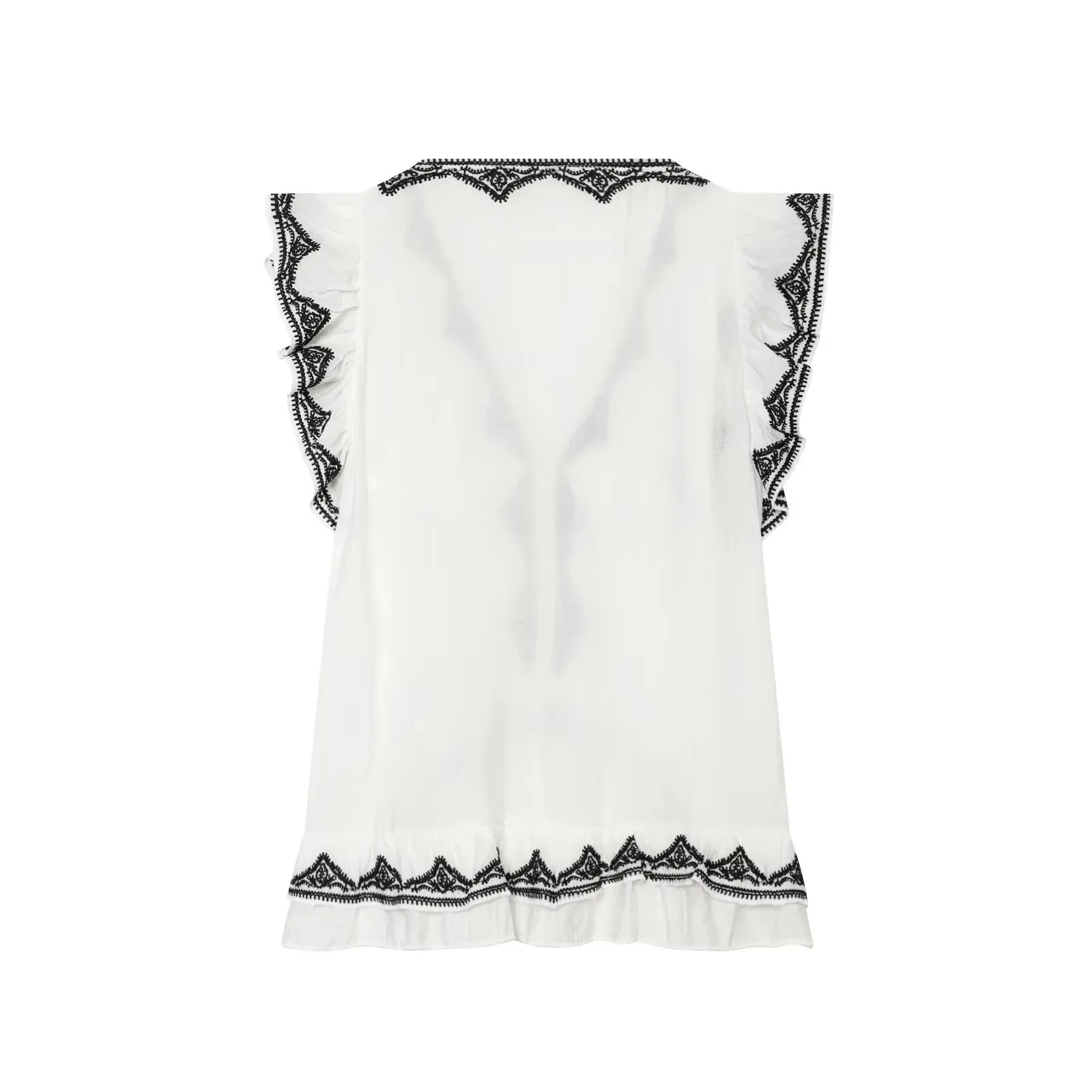 European and American style 2026 new summer style simple and fashionable sleeveless V-neck contrast embroidered top