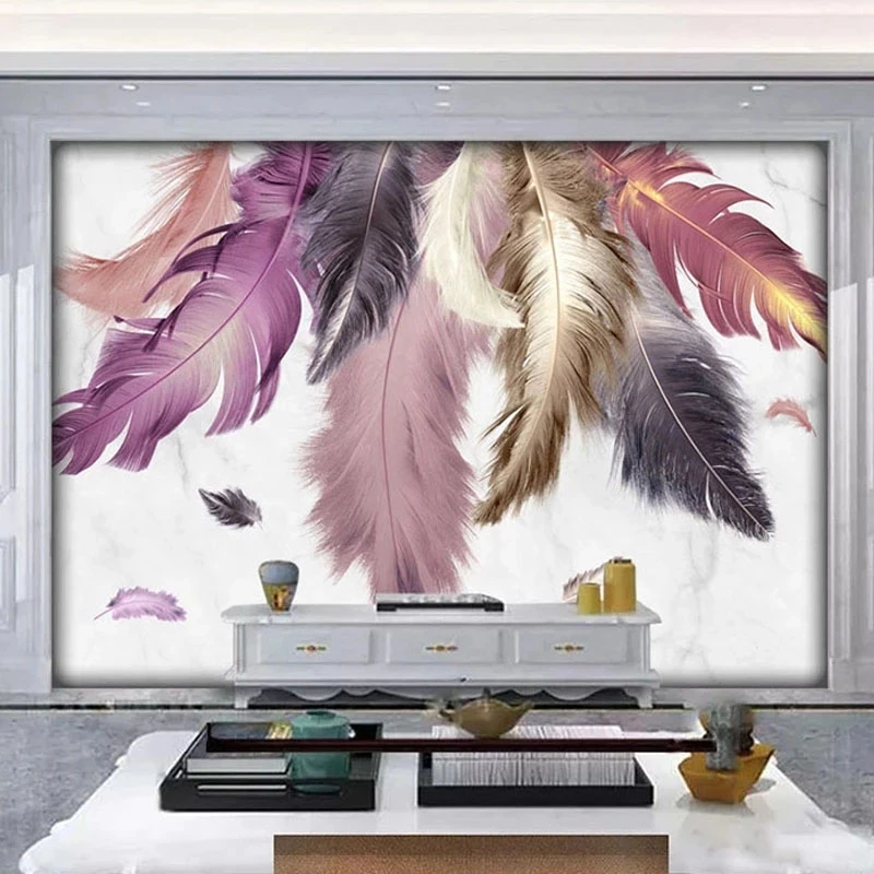 Customized 3D Wallpaper Modern Creative Marble Feather Mural Bedroom Home Decor Luxury Living room TV background wall restaurant