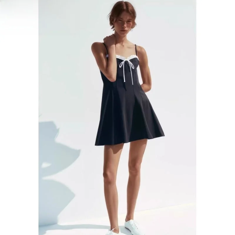 Vestido e de cintura alta, linha A, com laço borboleta, deco em camadas, sem alças, novidade de verão, vestido fem...