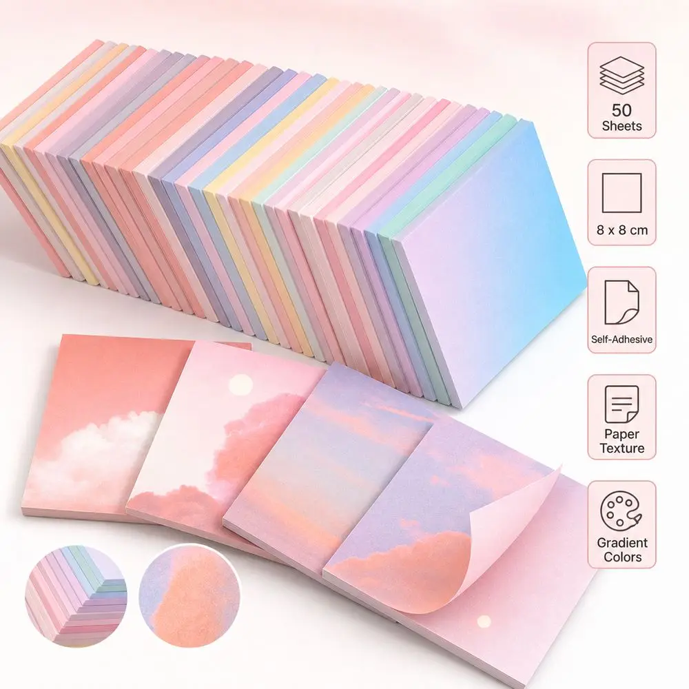 50 Sheets Square Sticky Notes Self-Adhesive Gradient Color Self Sticky Note Pads Decorative Ins Style Memo Pad School Stationery