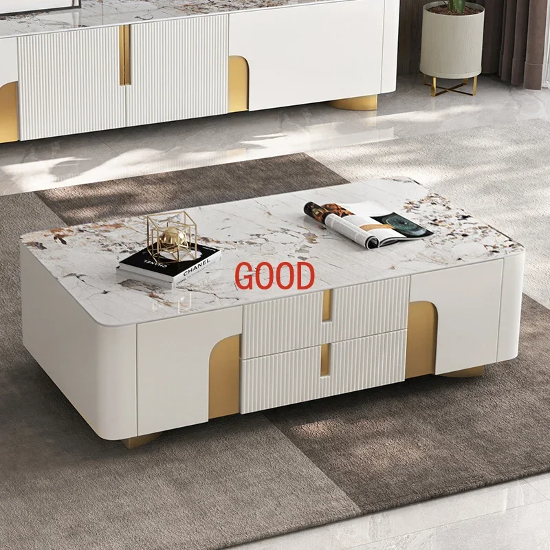 Stone Plate TV Cabinet and Tea Table Combination Large and Small Apartment