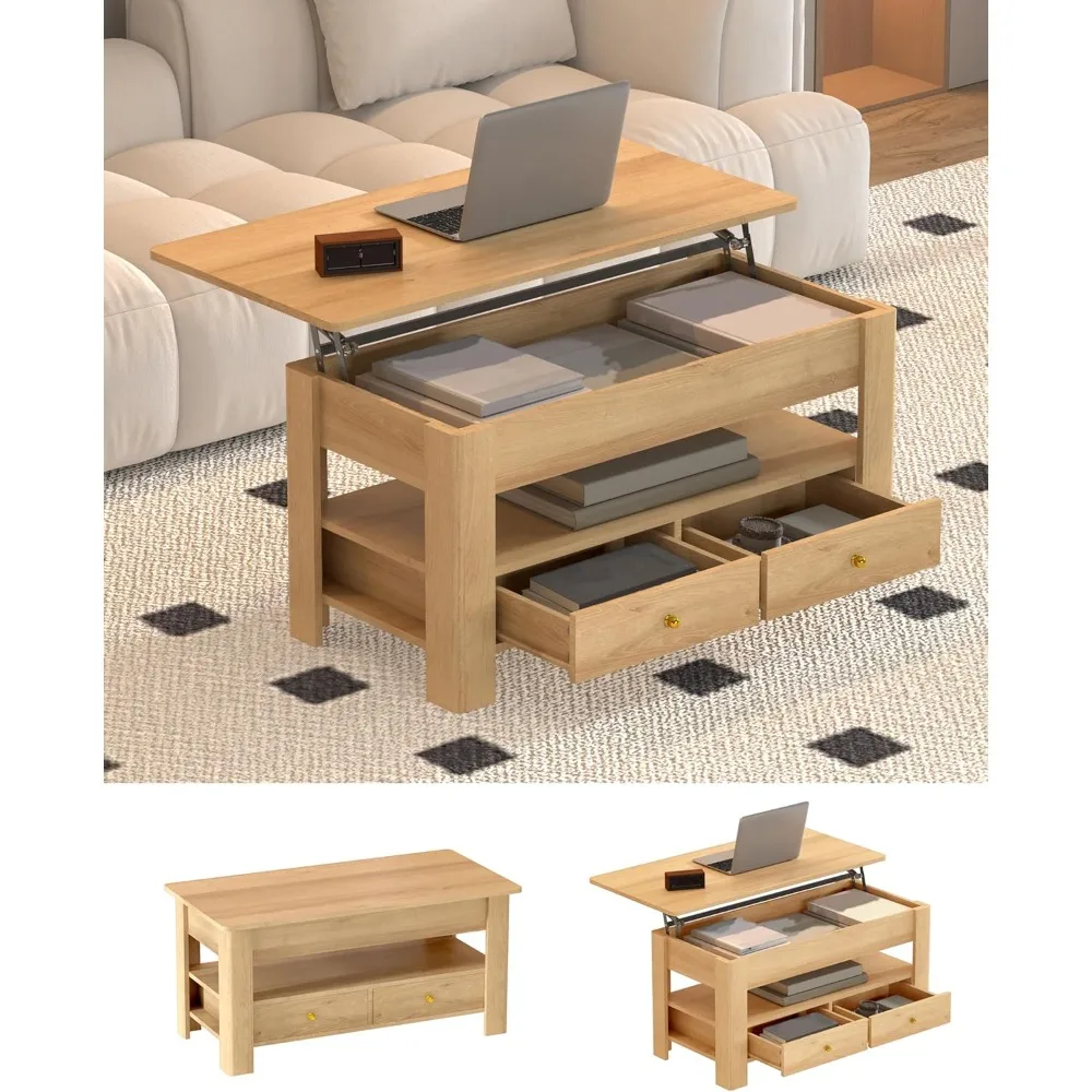 44 طاولة قهوة قابلة للرفع مع حجرة تخزين مخفية ودرجين، طاولة واسعة قابلة للتحويل، سطح رفع هيدروليكي بدون جهد، #1