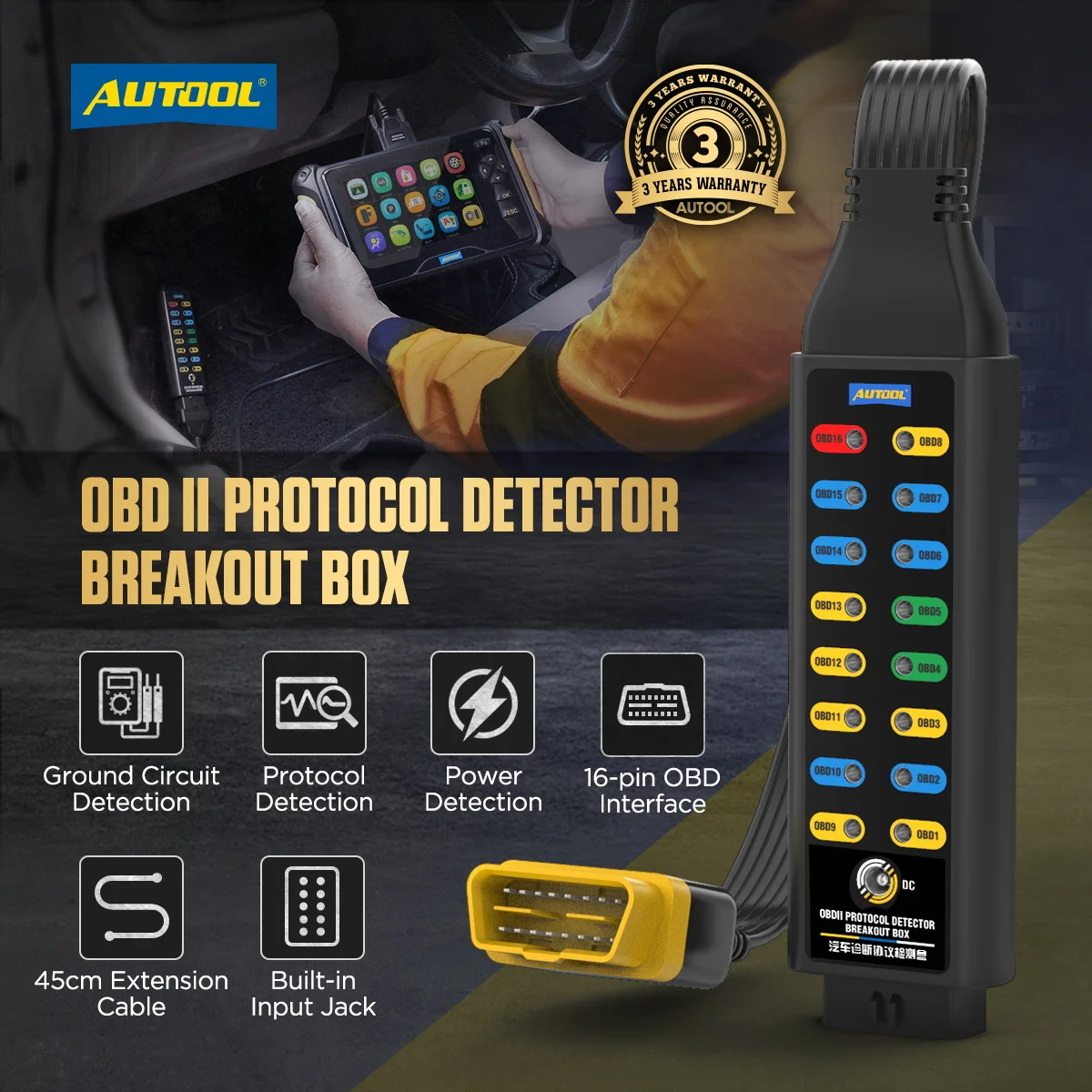 hOT Selling AUTOOL  OBD II Protocol Detector Breakout Box Diagnostic Tools ECU Power Supply