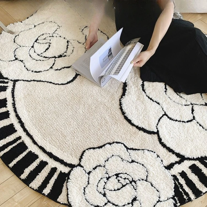 

French cream camellia flocked carpet bedroom living room thickened encryption