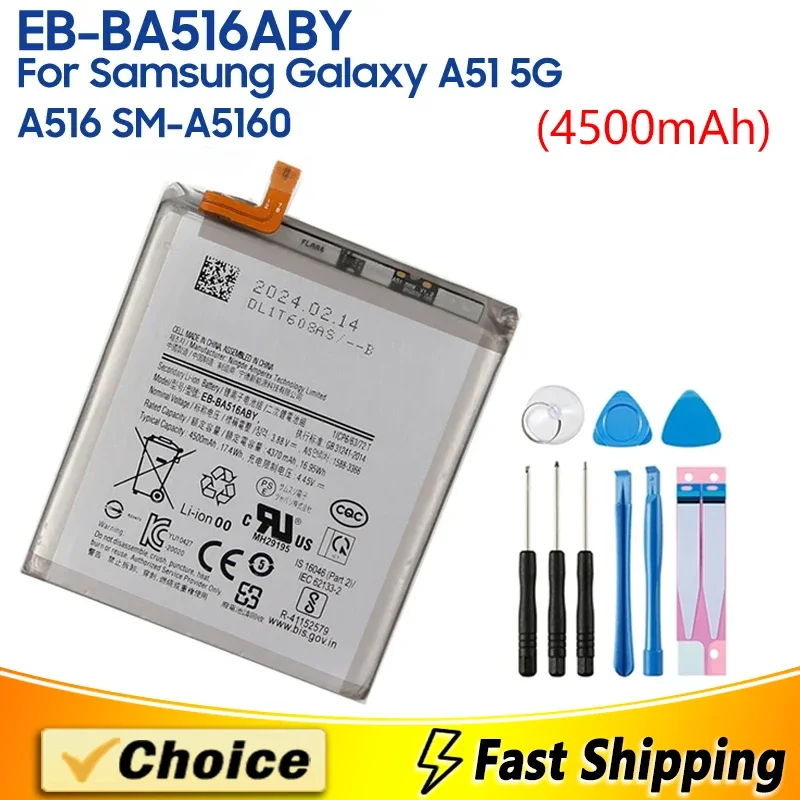 

EB-BA516ABY,Replacement Phone Batatery+Tool,For Samsung Galaxy A51 5G A516 SM-A5160 SM-A516F SM-A516F/DSN SM-A516N, 4500mAh