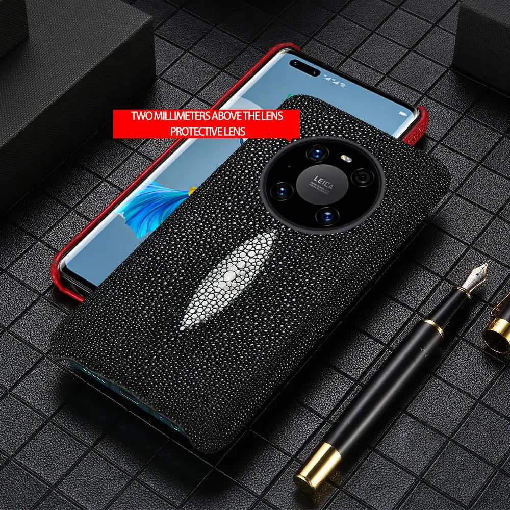 

100% Genuine Stingray Leather Phone Case Huawei Mate 70 60 50 Pro RS P60 P50 P40 Pura 70 Cover Honor 70 80 90 Magic 7 6