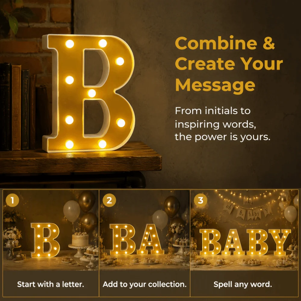 Letter B Shaped Alphabet Letter Lamp Warm White Light Mirror Finish Face Letter Light Gold Color 9 LED LED Light Storefront