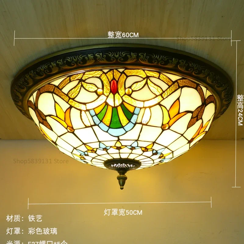 Turkse retro plafondlampen Tiffany lampen Vintage cirkelvormige gekleurde glazen plafond hanglamp woonkamer slaapkamer Art Deco lamp