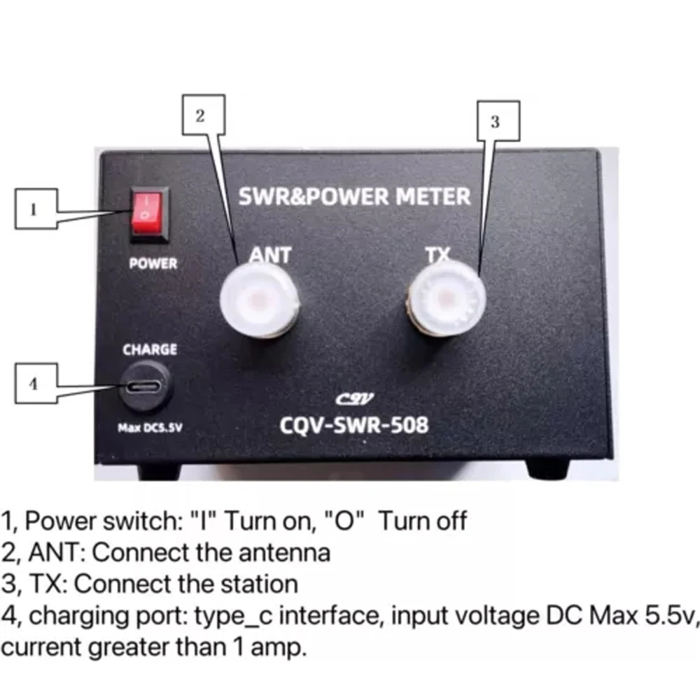 Imagem -03 - Swr Digital Standing Wave Power Meter Cqv-swr508 200w Trabalho de 18 a 54mhz 43 Ips Color Lcd Display