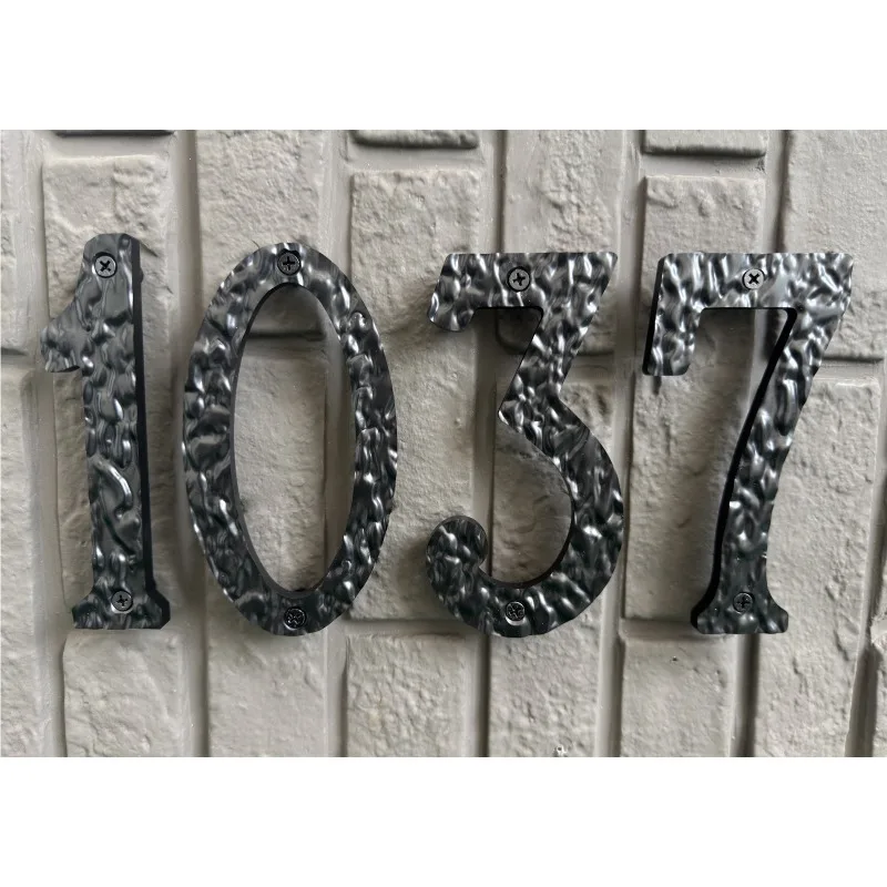 10-30cm black fully perforated acrylic stone-patterned digital house numbers for villas and courtyards Custom Plaques