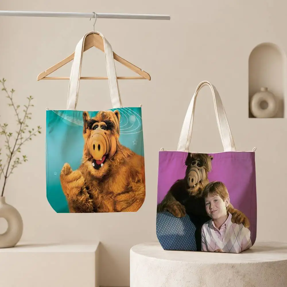 

TV Series Alf Tote Bag for Women Reusable Shopping Tote Bag Zippered Inspirational Scripture Shoulder Bags Print