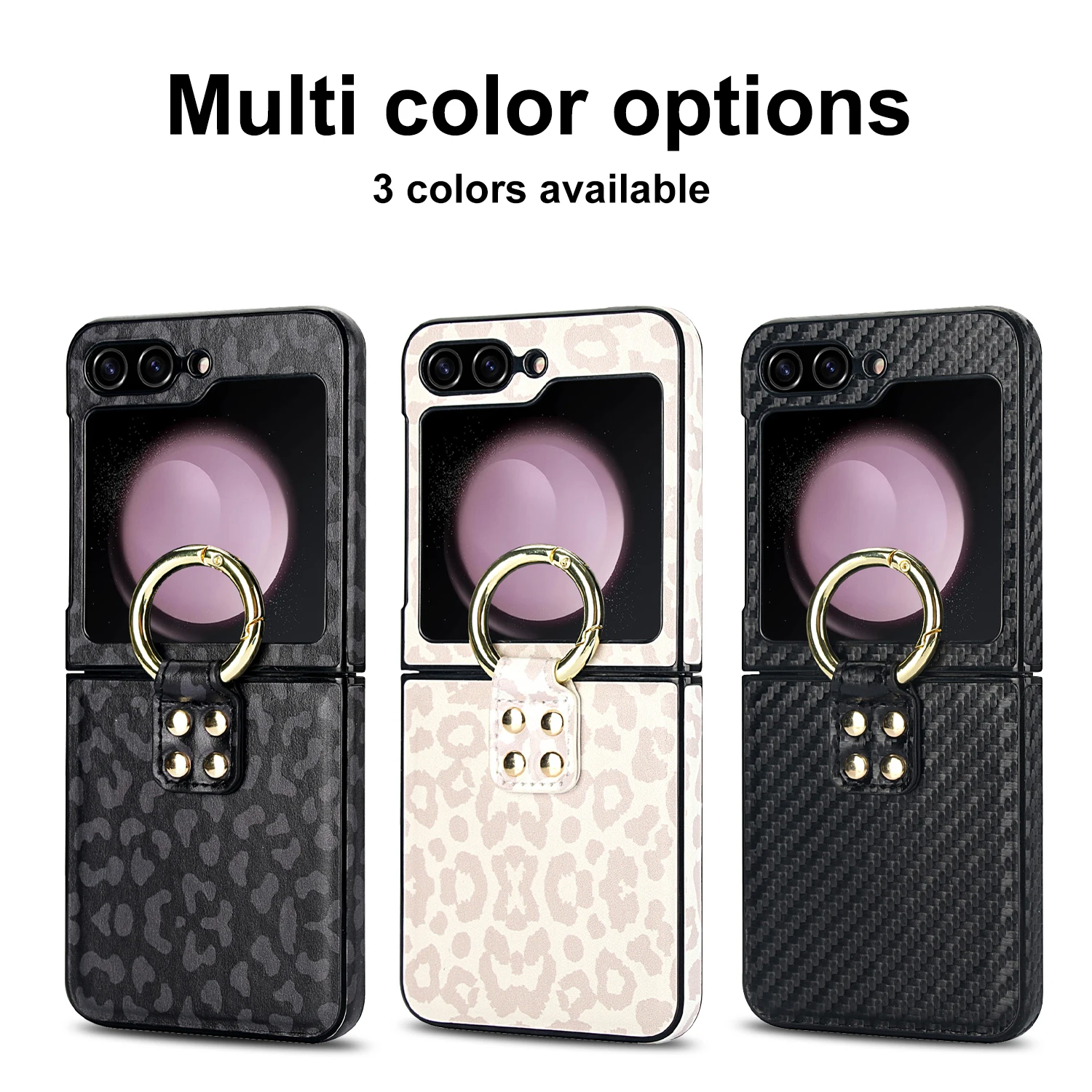 

For Samsung Galaxy Z Flip 5 4 3 Case Luxury Leopard Print Colorful Leather Pattern Ring Bracket Shockproof Protection Back Case