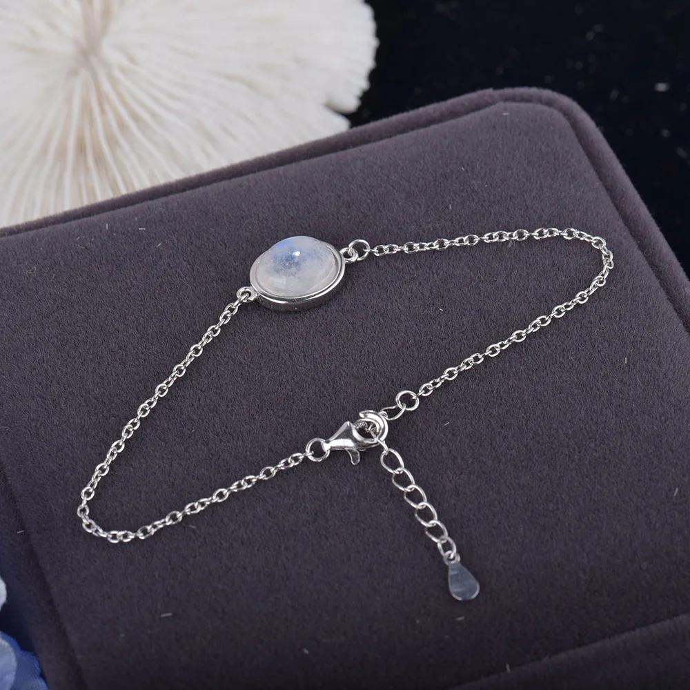 ITSMOS-S925 Sterling Silver Moonstone Bracelet para Mulheres, Luz Azul Forte, Pedra Natural, Charme Bracelet para Menina, Prevenir Presente Simples