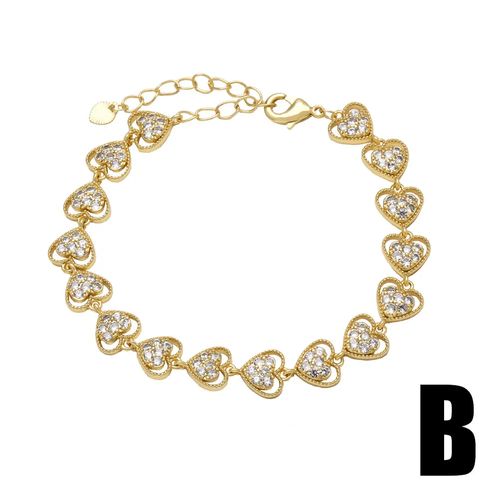 FLOLA Luxury Crystal Heart Bracelets for Women Gold Plated Clover Bracelets Statement Jewelry Party Gifts brth69