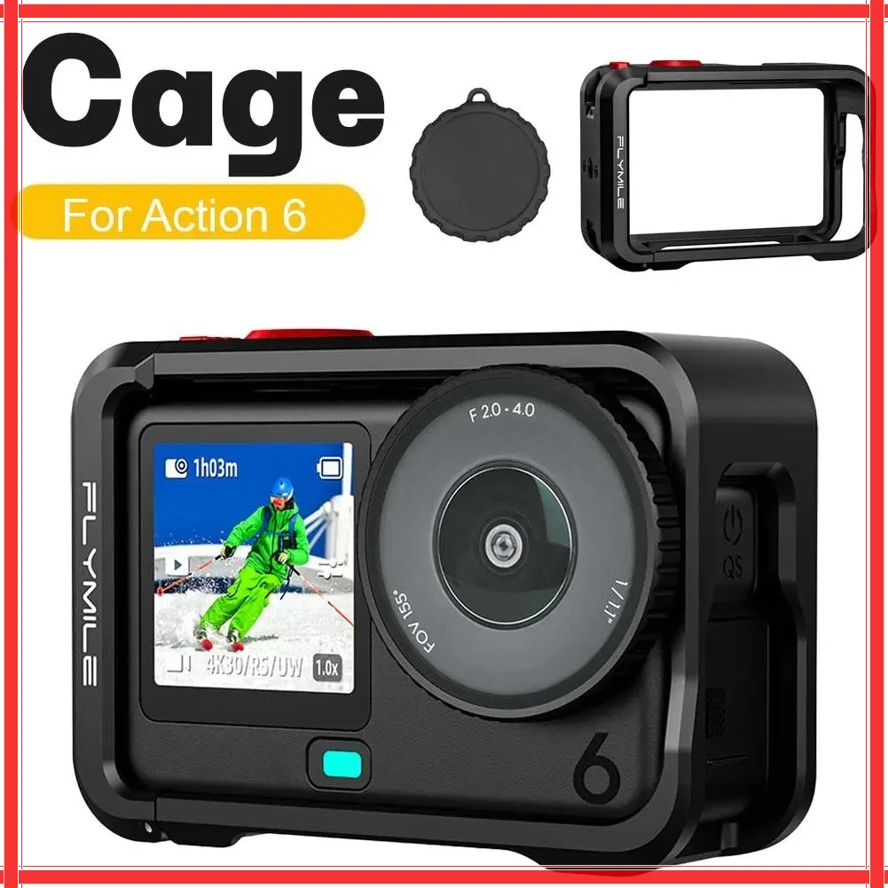 

Клетка для камеры из алюминиевого сплава для DJI Osmo Action 6, металлическая защитная рамка с креплением для холодного башмака, аксессуар для DJI Action 6,