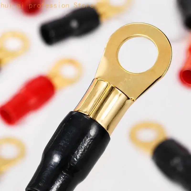 Ösenklemmen für Autoradio-Stromkabel für 4-AWG-Kabel, 20 Messingteile mit separaten roten und schwarzen Schutzhüllen für H8WE – Detail 4