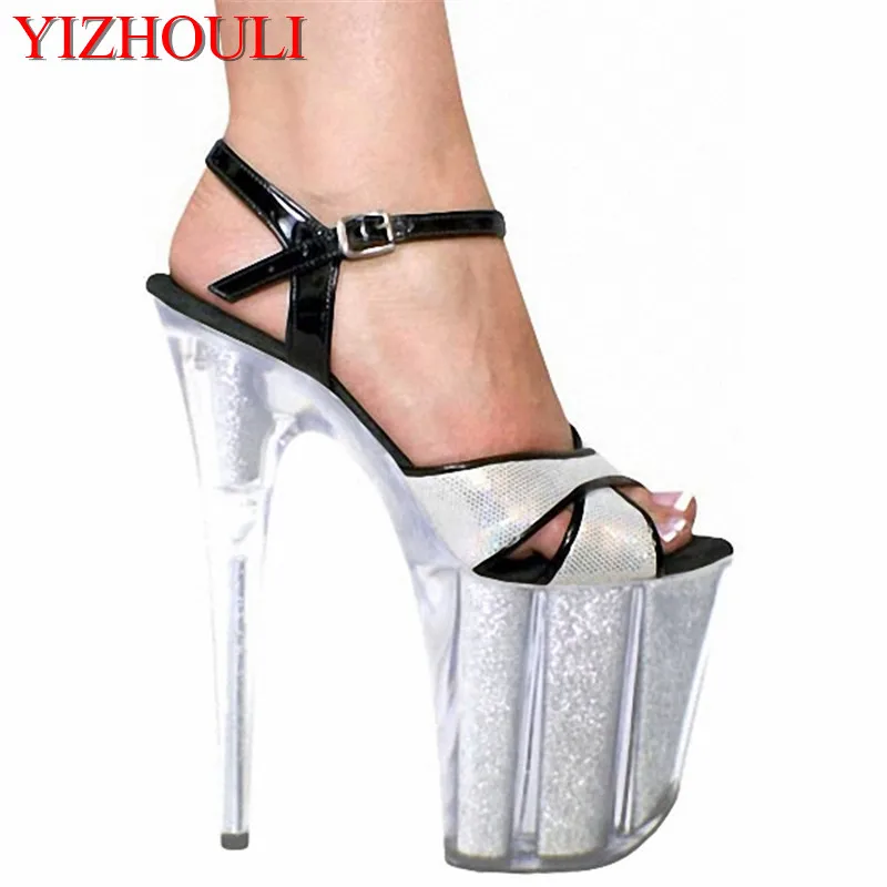 

20 cm crystal silver sexy heels, banquet 8 inch high heels catwalk model dance shoes