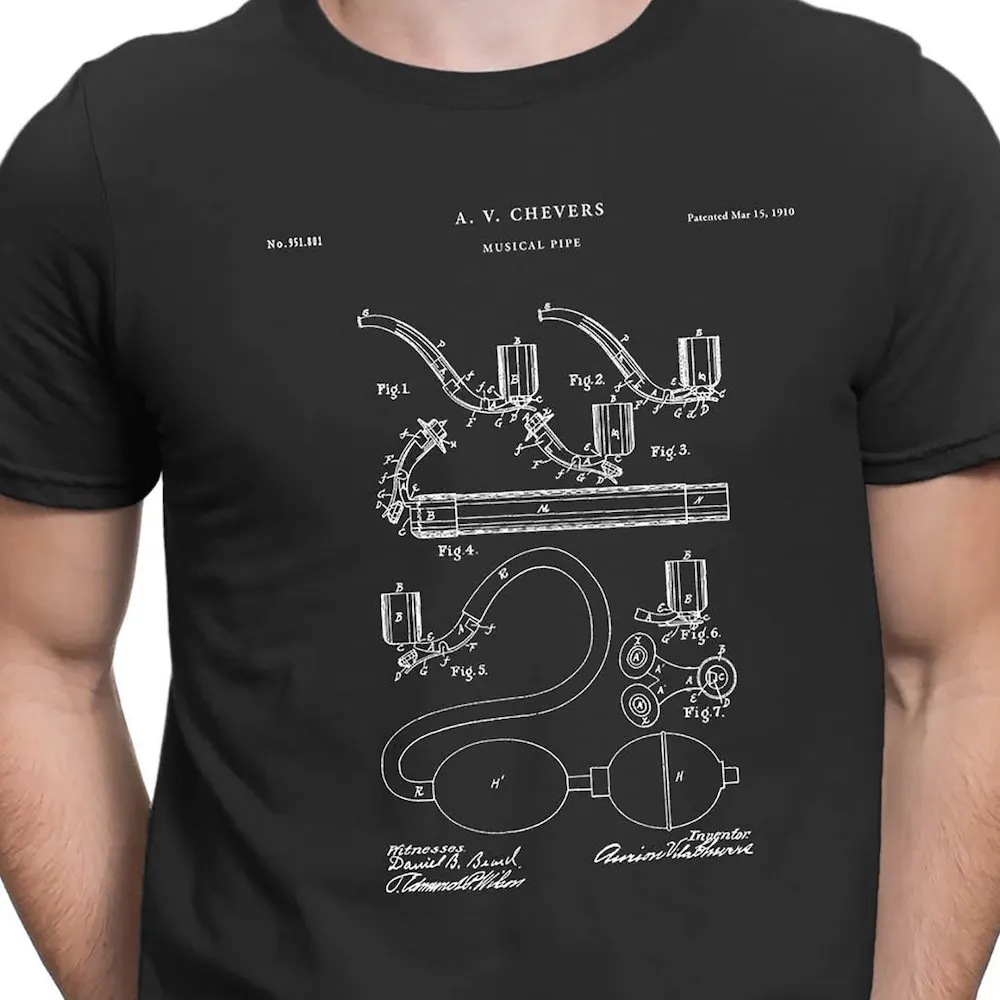 Smoking Tobacco Pipe T Shirt Patent Design Smoker Art Pt502