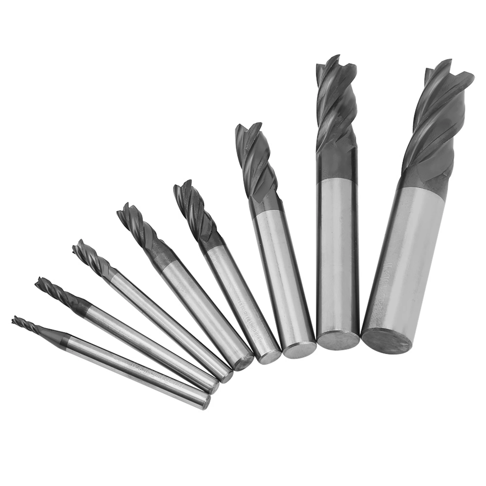 Set End Mill Karbida 8 pcs 2-12mm 4 Mata Pisau, Pahat Baja Tungsten