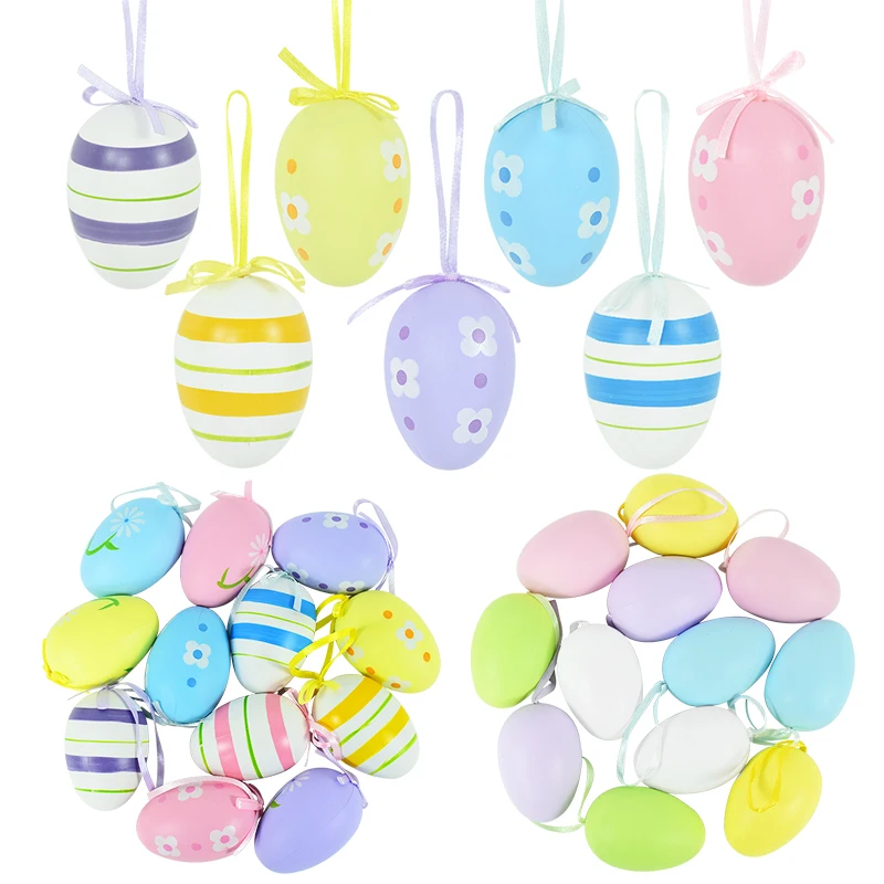 12Pcs/Pack Plastic Easter Egg Painted Bird Pigeon Eggs Hanging Pendant for Home Decor Kids Toy Gifts Easter Festive Party Craft