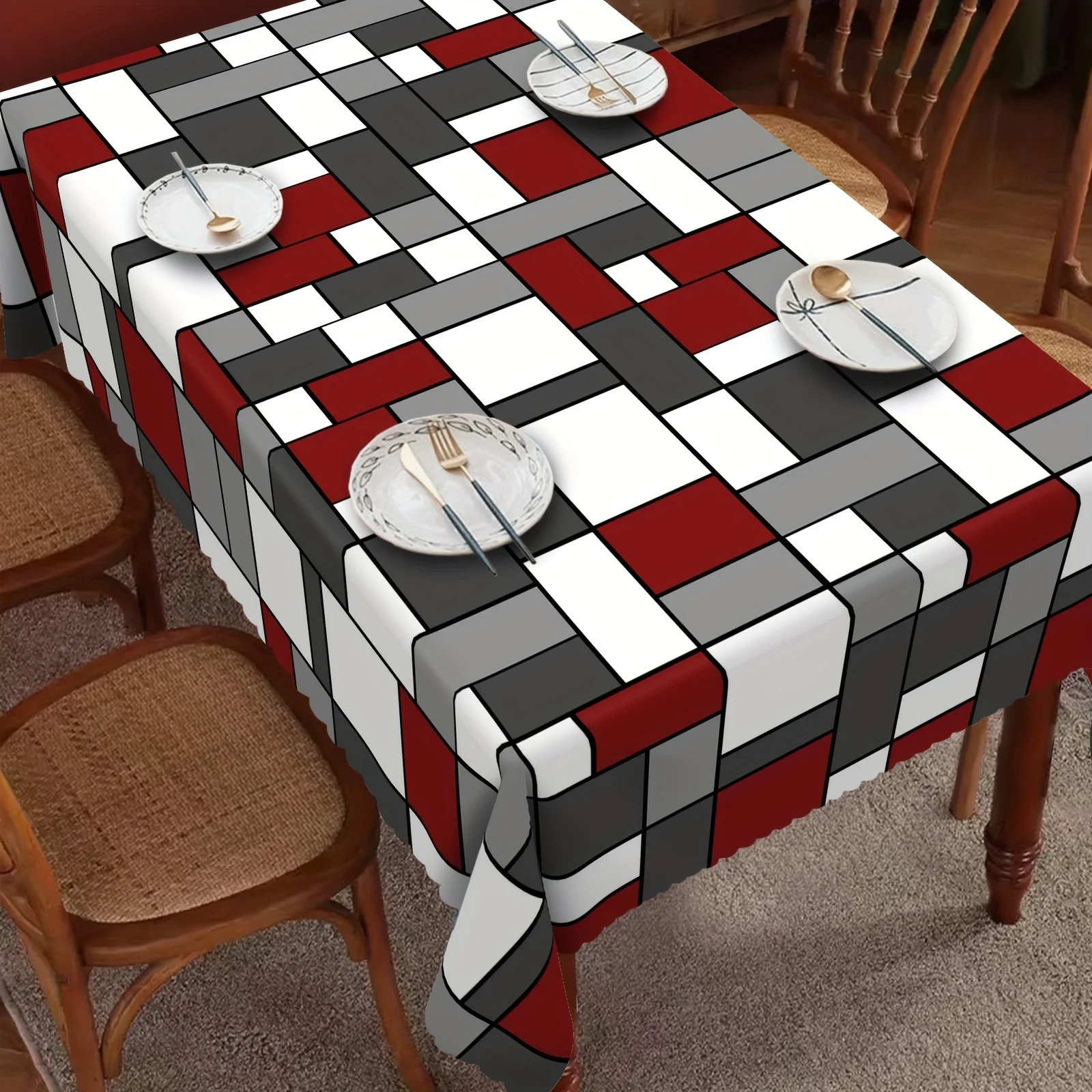One round rectangular tablecloth, abstract geometric pattern tablecloth, table decoration, colorful tableclothzyc